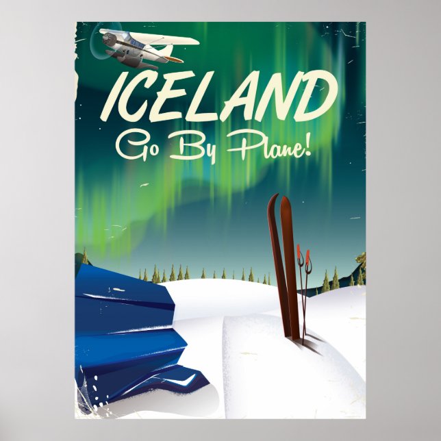 Póster Afiche de viaje en avión de Islandia (Frente)