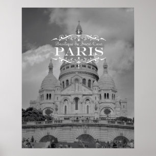 Póster Afiche de viaje en blanco y negro de París: Sacre 