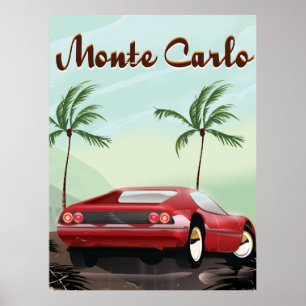 Póster Afiche de viaje en coche deportivo rojo Monte Carl