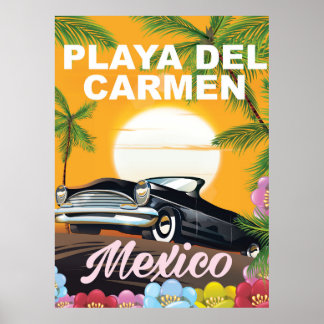Póster Afiche de viaje en coche mexicano de Playa del Car