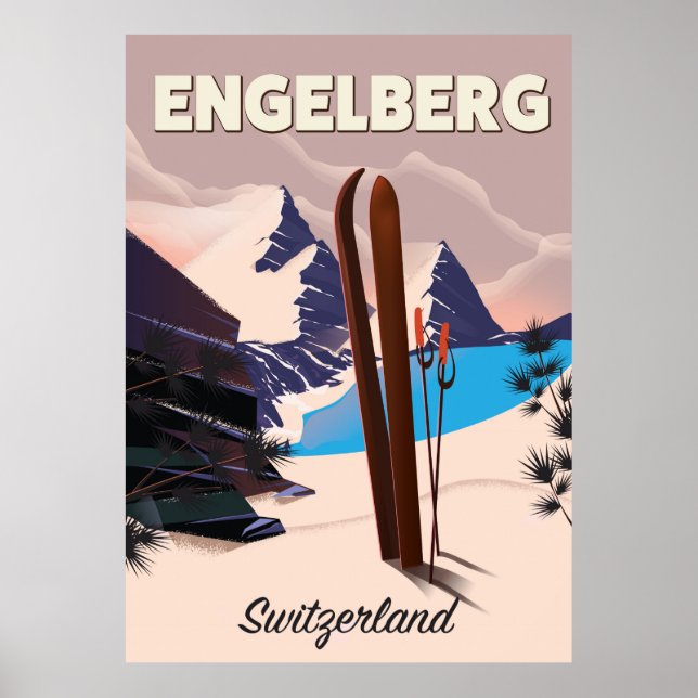 Póster Afiche de viaje en esquí de Engelberg Suiza (Frente)