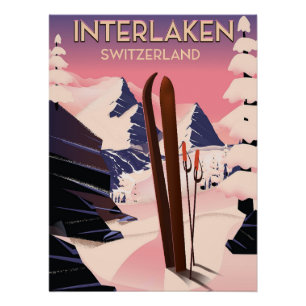 Póster Afiche de viaje en esquí de Suiza Interlaken.
