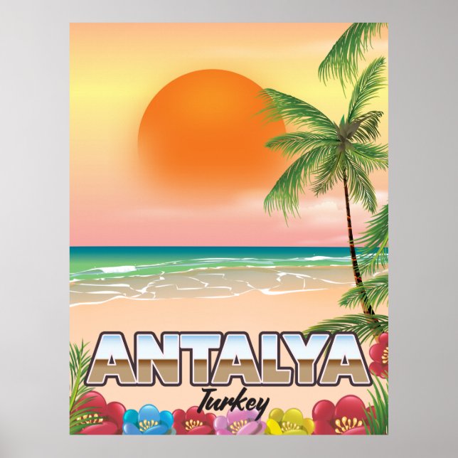 Póster Afiche de viaje en la playa de Antalya Turkey (Frente)