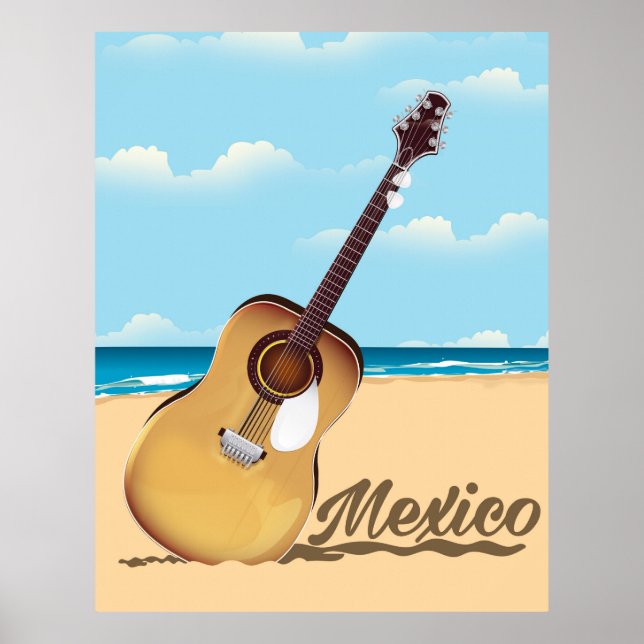 Póster Afiche de viaje en la playa de la guitarra mexican (Frente)