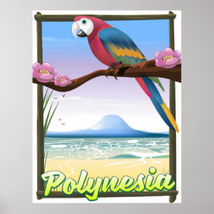 Póster Afiche de viaje en la playa de Polinesia