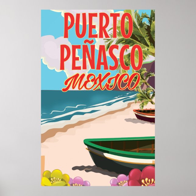 Póster Afiche de viaje en la playa de Puerto Peñasco Méxi (Frente)