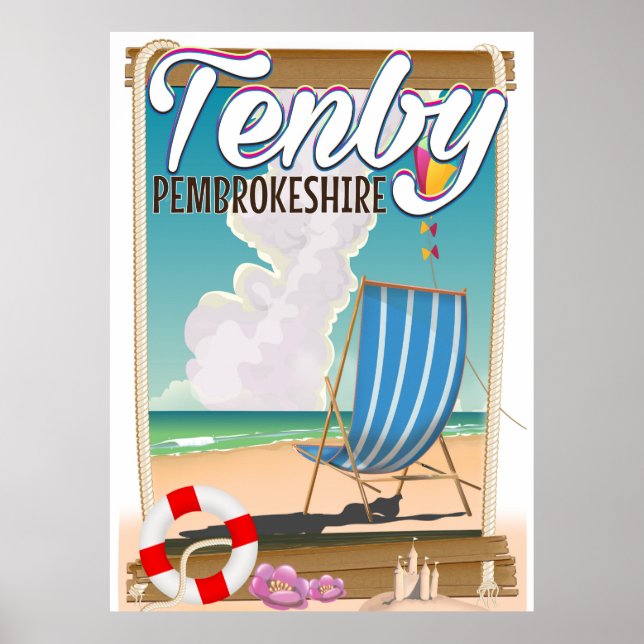 Póster Afiche de viaje en la playa Tenby Pembrokeshire (Frente)