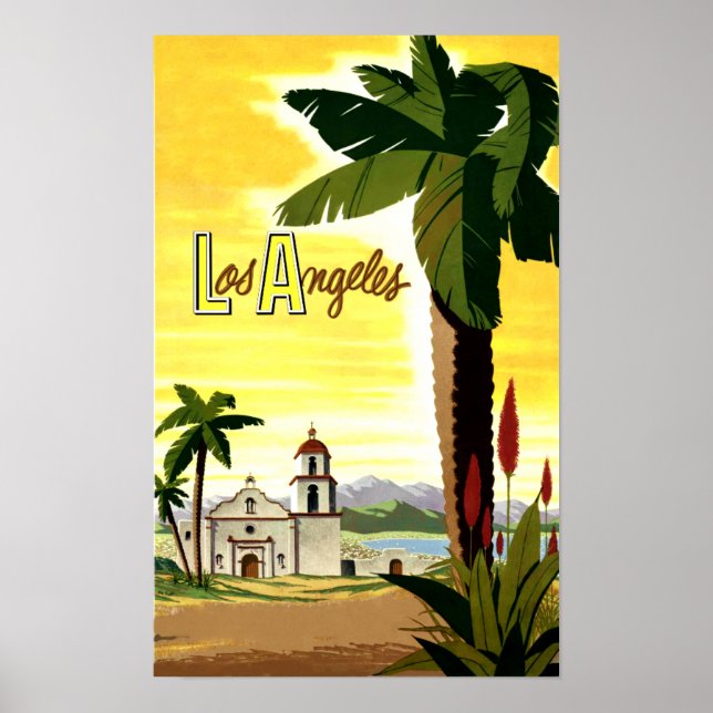 Póster Afiche de viaje en Los Ángeles, California. (Frente)