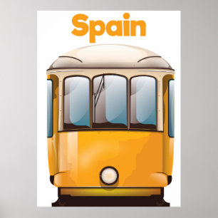 Póster Afiche de viaje en tranvía amarillo de España
