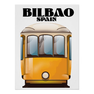 Póster Afiche de viaje en tranvía de Bilbao España