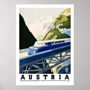 Póster Afiche de Viaje en Tren de Austria   Alpino retro