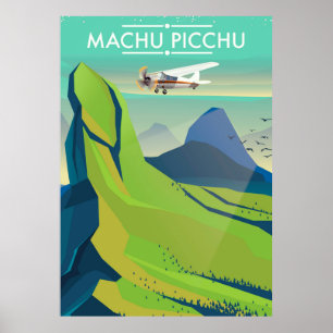 Póster afiche de viaje en vuelo de machu picchu