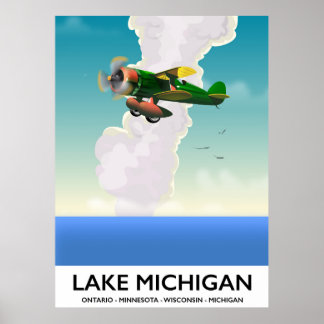 Póster Afiche de viaje en vuelo del lago Michigan