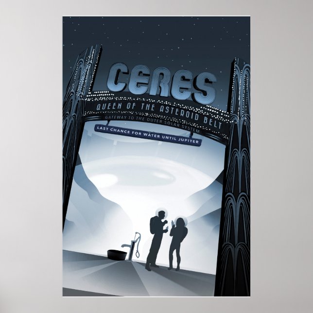 Póster Afiche de viaje espacial retro-Ceres de planeta en (Frente)