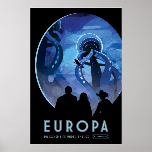 Póster Afiche de viaje espacial retro - Europa de la luna (Frente)
