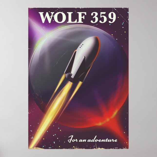 Póster Afiche de viaje espacial Wolf 359 "for a Adventure (Frente)