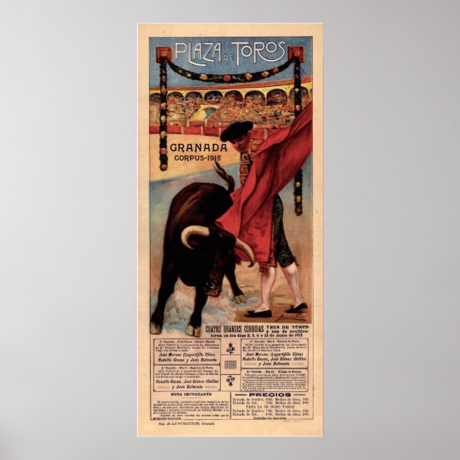 Póster Afiche de Viaje Español de la Tauromaquia (Frente)