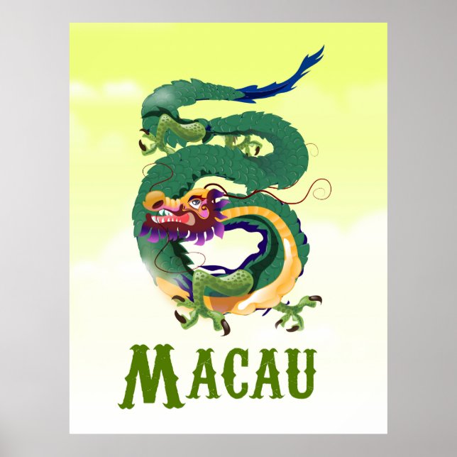 Póster Afiche de viaje estilo cosecha en Macao China (Frente)