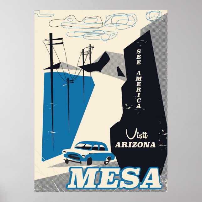 Póster Afiche de viaje estilo marrón de Mesa Arizona (Frente)