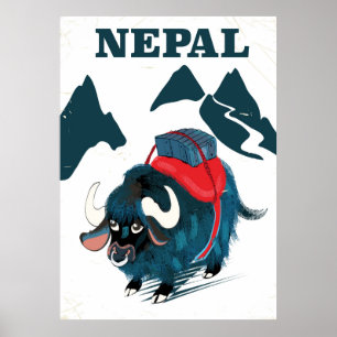 Póster Afiche de viaje estilo Yak de Nepal