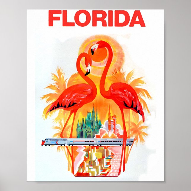 Póster Afiche de viaje Flamingo Vintage Florida (Frente)