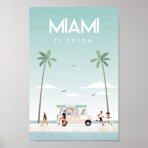 Póster Afiche de viaje florido de la playa de Miamia
