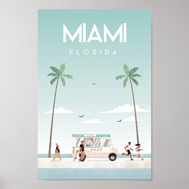 Póster Afiche de viaje florido de la playa de Miamia (Frente)