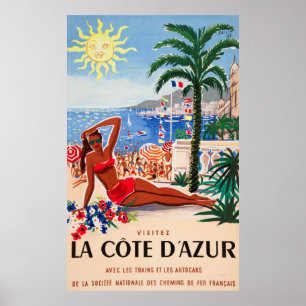 Póster Afiche de viaje francés Cote D'Azur
