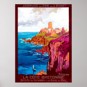 Póster Afiche de viaje francés de la costa bretona