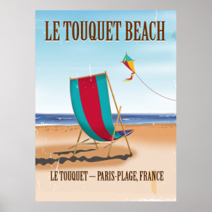 Póster Afiche de viaje francés de Le Touquet Beach Vintag