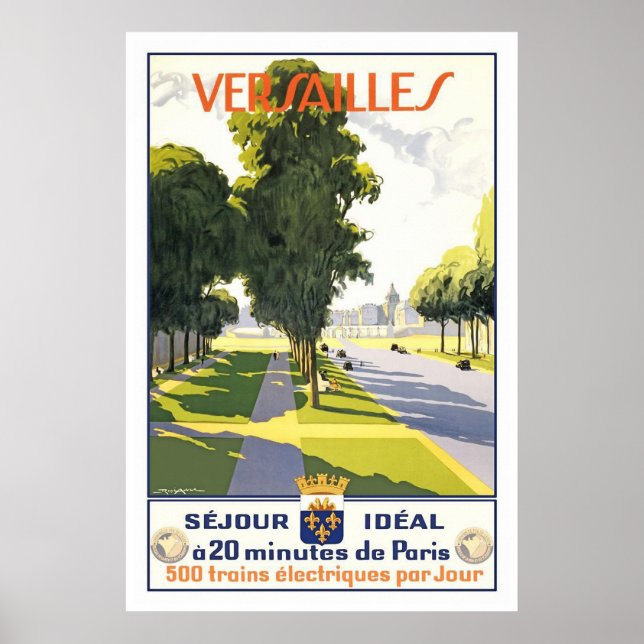 Póster Afiche de viaje francés de Versailles Vintage (Frente)