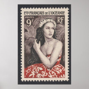 Póster Afiche de viaje francés vintage en el Pacífico Sur