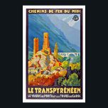 Póster Afiche de viaje francés vintage Le Transpyrénéen<br><div class="desc">Copia de una copia de un cartel de viaje francés original de los años 30 que promovía los viajes en tren a los Pirineos, en el que aparece Le Viaduc de Porta. Digitalmente reformado para resaltar los colores originales, aún mejor y arreglar tantas imperfecciones como sea posible. Por favor, personalizar...</div>