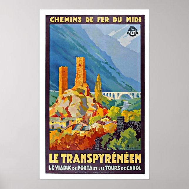 Póster Afiche de viaje francés vintage Le Transpyrénéen (Frente)