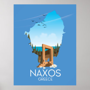 Póster Afiche de viaje griego del Mapa de Naxos.