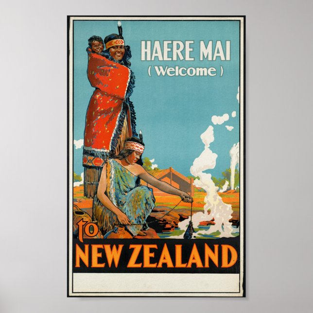 Póster Afiche de viaje "Haere Mai (Bienvenida a Nueva Zel (Frente)