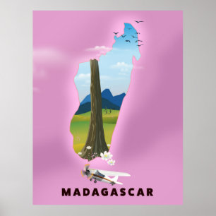 Póster Afiche de viaje ilustrado de Madagascar