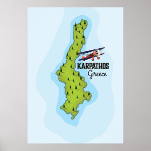 Póster Afiche de viaje ilustrado del mapa griego de Karpa