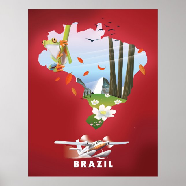 Póster Afiche de viaje ilustrado por Brasil. (Frente)