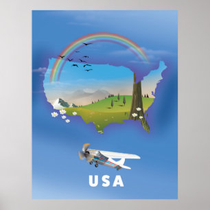 Póster Afiche de viaje ilustrado por USA