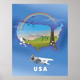 Póster Afiche de viaje ilustrado por USA