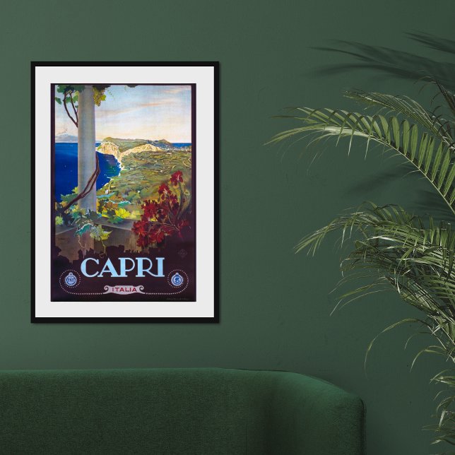 Póster Afiche de viaje italiano de Capri Vintage (Capri Italy vintage travel poster)