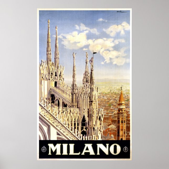 Póster Afiche de viaje italiano de la ciudad de Milán, 19 (Frente)
