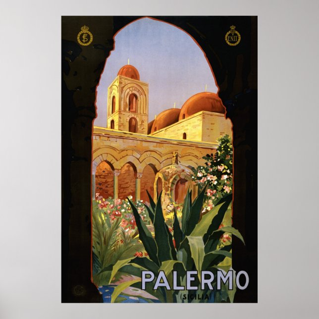 Póster Afiche de viaje italiano Palermo Sicily 1920 ENIT (Frente)