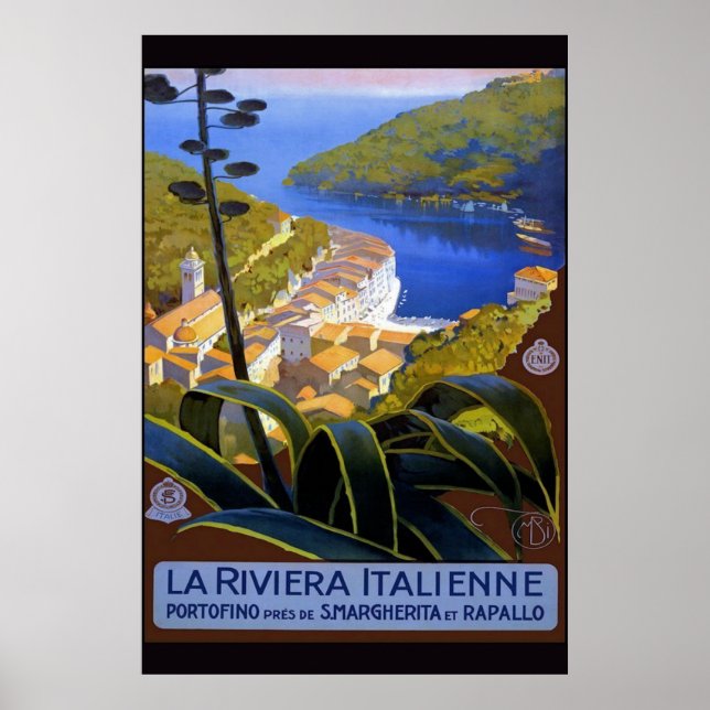 Póster Afiche de Viaje Italiano Vintage Riviera Italienne (Frente)
