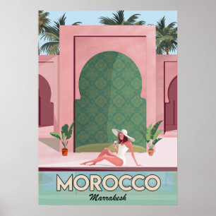 Póster Afiche de viaje marrakech en Marruecos