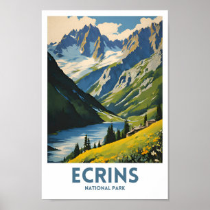Póster Afiche de viaje mínimo del Parque Nacional Ecrins