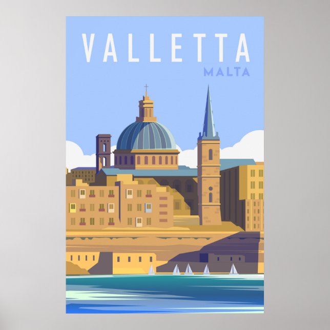 Póster Afiche de viaje moderno malta de La Valeta (Frente)