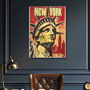 Póster Afiche de viaje nostálgico de Nueva York