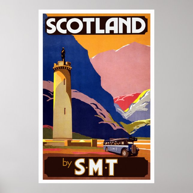 Póster Afiche de viaje para autobús de Escocia (Frente)